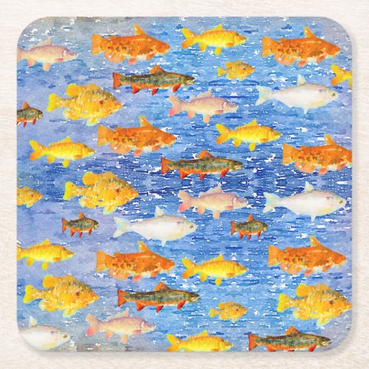 海の中カラフルの魚 スクエアペーパーコースター (正面)