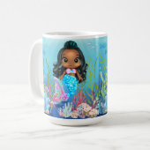 海の中遊の美しい黒の人魚 コーヒーマグカップ (正面左)