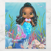 海の中遊の美しい黒の人魚 ワインラベル (シングルラベル)