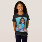 海の中遊の美しい黒の人魚 Tシャツ (正面フル)