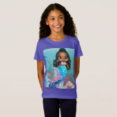 海の中遊の美しい黒の人魚 Tシャツ (正面フル)