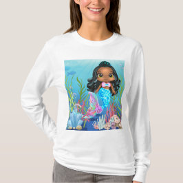 海の中遊の美しい黒の人魚 Tシャツ