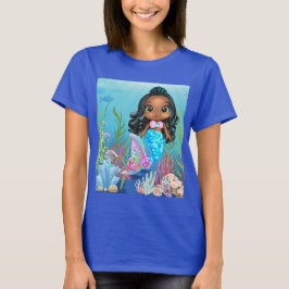 海の中遊の美しい黒の人魚 Tシャツ