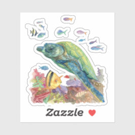 海の亀と魚たち  シール