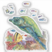 海の亀と魚たち シール (正面)