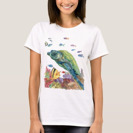 海の亀と魚たち Tシャツ (正面)