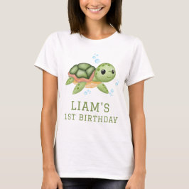 海の亀の1歳の誕生日パパママTシャツ Tシャツ