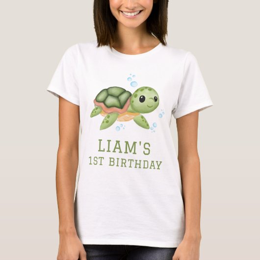 海の亀の1歳の誕生日パパママTシャツ Tシャツ (正面)