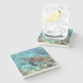 海の亀 ストーンコースター (横)