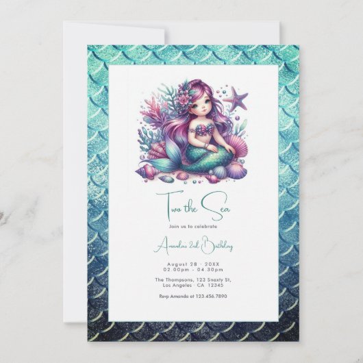 「海の二」マーメイドの二つ目の誕生日パーティー 招待状 (正面)
