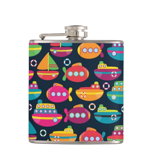 海の交通機関パターン フラスク (正面)