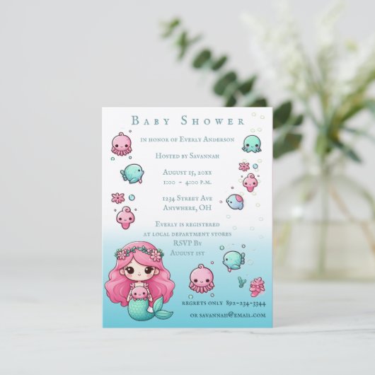 海の人魚と海の生き物のベビーシャワーの下 招待状 (スタンド正面)