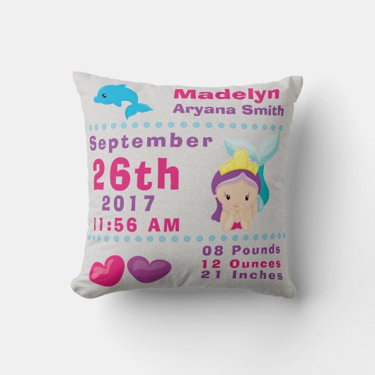 海の人魚のイルカの誕生の発表Statsの下 クッション (正面)