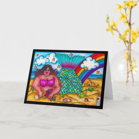 海の人魚のカードで カード (黄色い花)