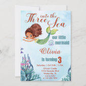 海の人魚のテーマ3歳の誕生日 招待状 (正面)