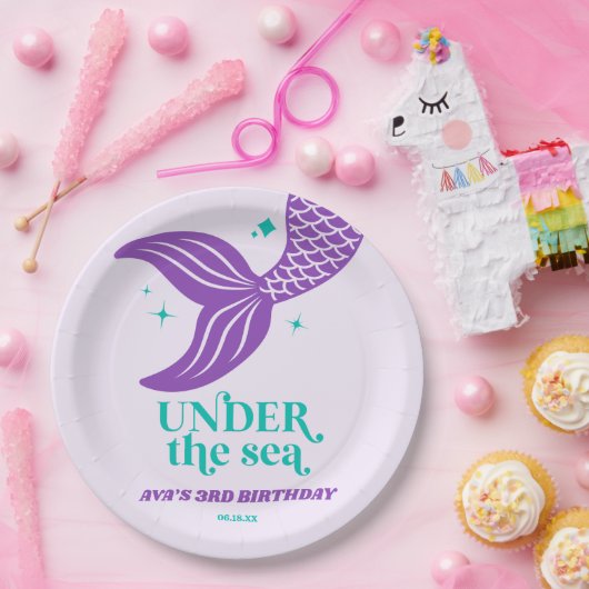 海の人魚のテールキッドの誕生日パーティーの下 ペーパープレート (パーティー)