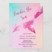 海の人魚のベビーガールの下で1st誕生日 招待状 (正面/裏面)