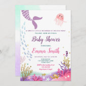 海の人魚のベビーシャワーの招待状の女の子の下 招待状 (正面/裏面)