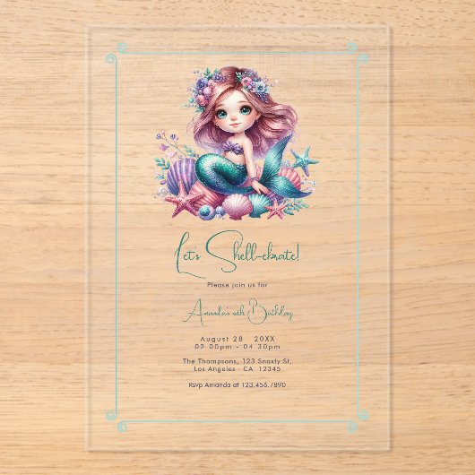 海の人魚の下で貝打ちしよう誕生日 アクリル招待状 (正面)