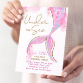 海の人魚の下のピンクの人魚の誕生日パーティー 招待状