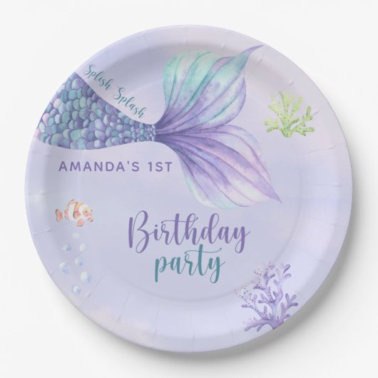 海の人魚の下の人魚の誕生日パーティー ペーパープレート (正面)