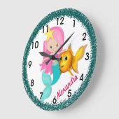 海の人魚の下 ラージ壁時計 (傾斜)