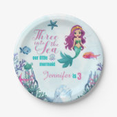 海の人魚の女の子に3歳の誕生日 ペーパープレート (正面)