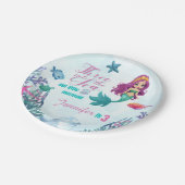 海の人魚の女の子に3歳の誕生日 ペーパープレート (アングル)