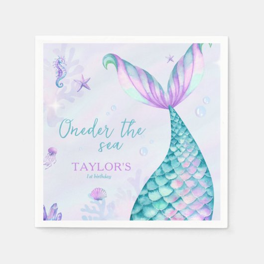 海の人魚の女の子の一人 スタンダードカクテルナプキン (正面)