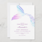 海の人魚の尾の誕生日パガーリーーティーの下 招待状 (正面)