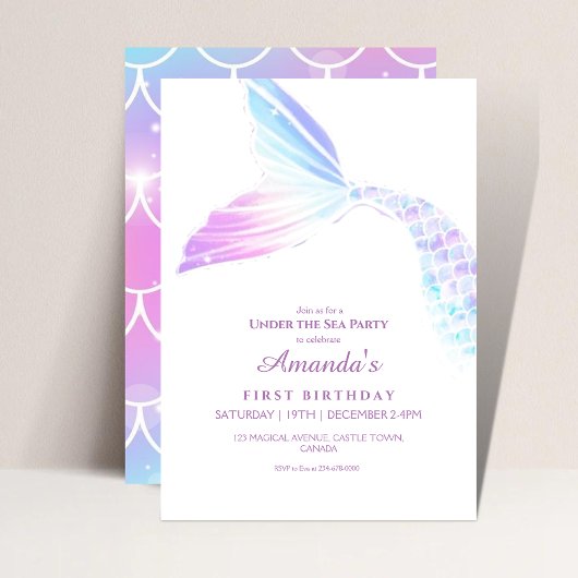 海の人魚の尾の誕生日パガーリーーティーの下 招待状
