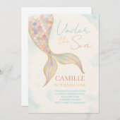 海の人魚の尾の誕生日パーティーの下で 招待状 (正面/裏面)