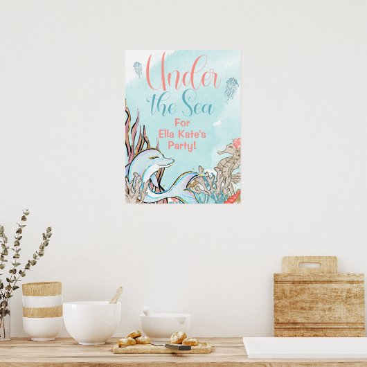 海の人魚の歓迎のサインの下で ポスター (キッチン)