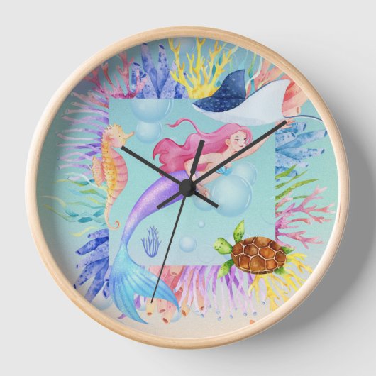 海の人魚の水の色の子 壁時計 (正面)