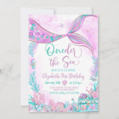 海の人魚の編集可能なワンダー パープル ティール ファースト 招待状 (正面)