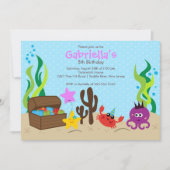 海の人魚の誕生会の下でかわいい 招待状 (正面)