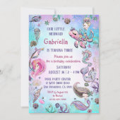 海の人魚の誕生日お洒落パーティーの下で 招待状 (正面)