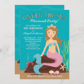 海の人魚の誕生日のパーティの招待状の下 招待状 (正面/裏面)