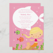 海の人魚の誕生日のパーティの招待状の下 招待状 (正面/裏面)