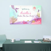 海の人魚の誕生日の旗のピンクの金ゴールドの下 横断幕 (トレードショー)