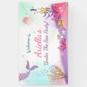 海の人魚の誕生日の旗のピンクの金ゴールドの下 横断幕 (縦)