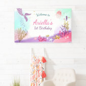 海の人魚の誕生日の旗のピンクの金ゴールドの下 横断幕 (インサイチュ)