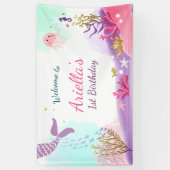 海の人魚の誕生日の旗のピンクの金ゴールドの下 横断幕 (縦)