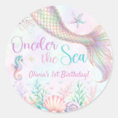 海の人魚の誕生日ステッカー ラウンドシール (正面)