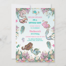 海の人魚の誕生日パーティーの下で魅惑的 招待状