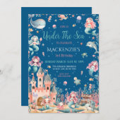 海の人魚の誕生日パーティーの下で魅惑的 招待状 (正面/裏面)
