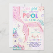 海の人魚の誕生日パーティーの下のプール 招待状 (正面)