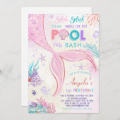 海の人魚の誕生日パーティーの下のプール 招待状 (正面/裏面)