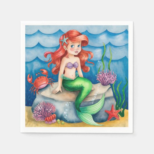 海の人魚の誕生日パーティーの下 スタンダードカクテルナプキン (正面)