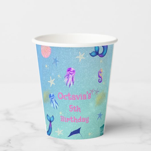 海の人魚の誕生日パーティーの下 紙コップ (正面)